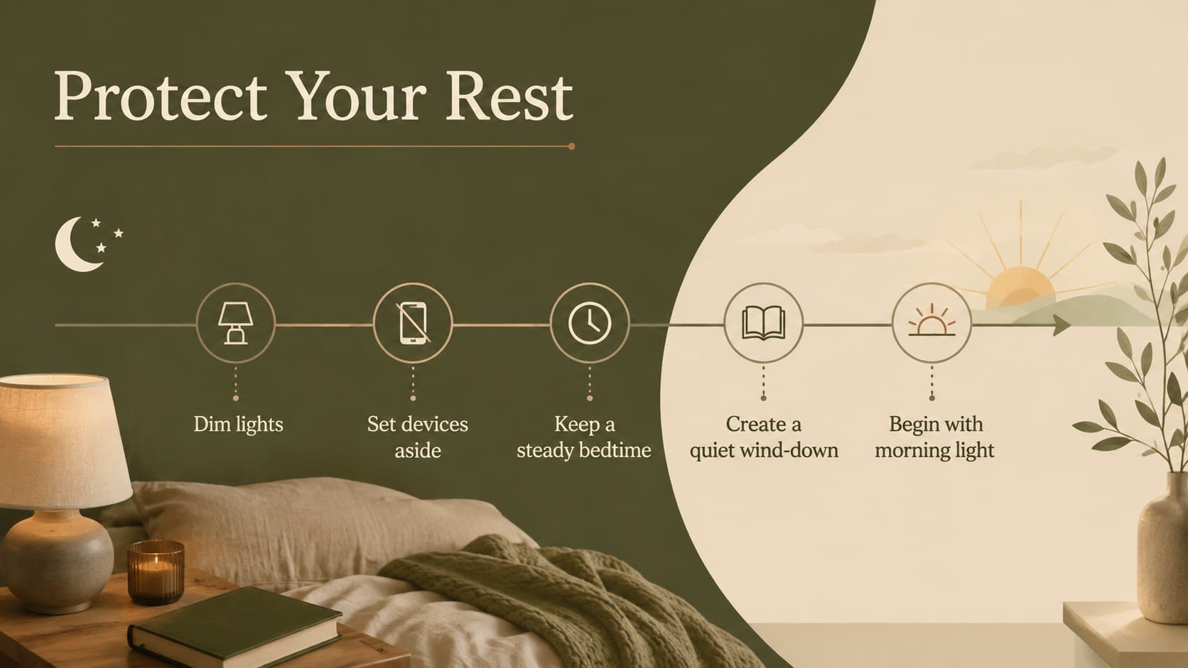 Healthy sleep routine slide for a mental wellness workshop presentation.