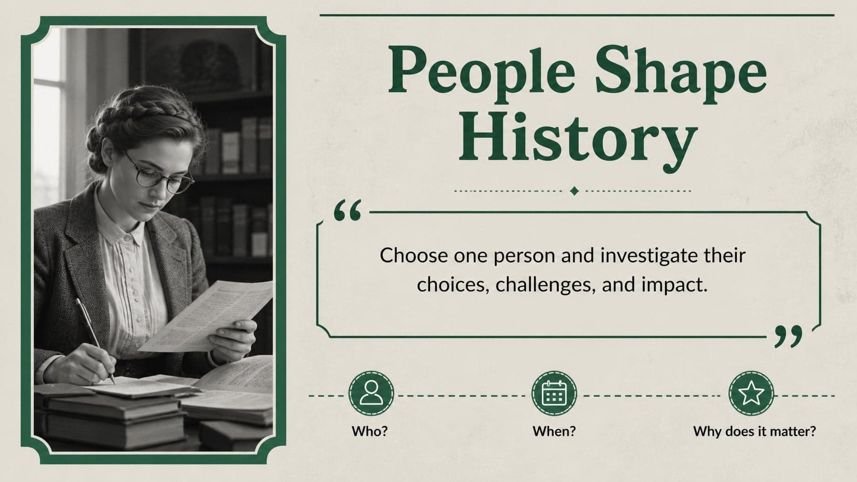 Historical figure profile slide for a Mexico social studies classroom deck.