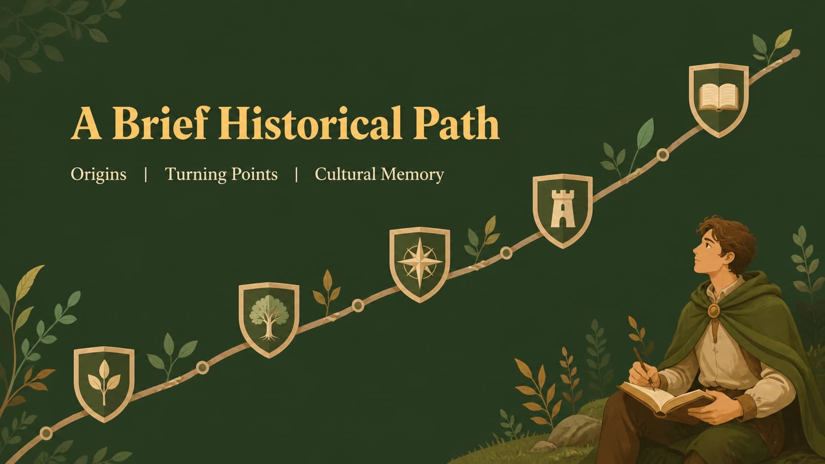 Historical context slide showing a medieval timeline with decorative foliage.
