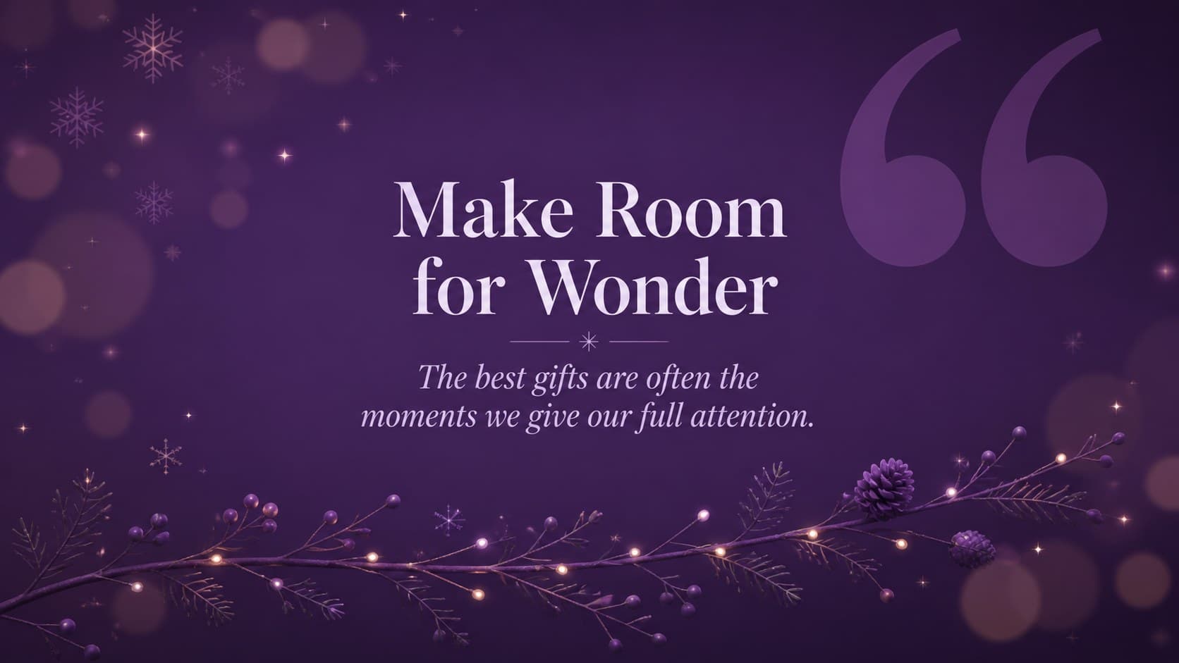 Quote layout for purple Christmas presentation slides with a large seasonal message and star illustration.