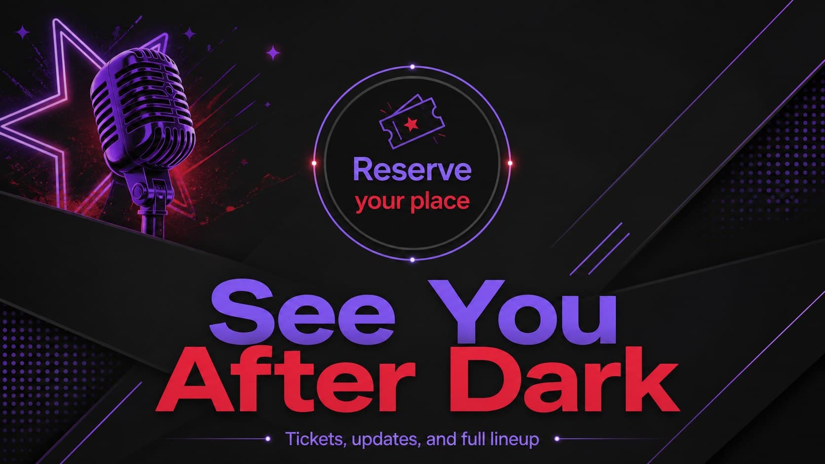 Closing promotional slide with purple call-to-action graphics for a gothic music announcement presentation.