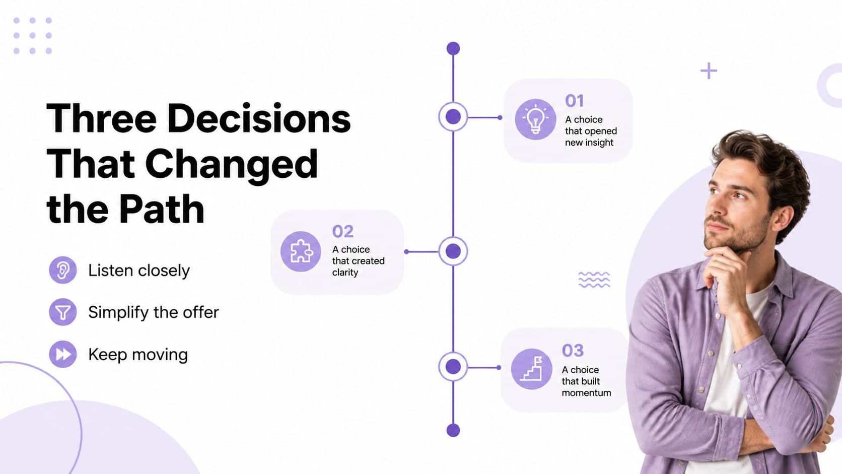 Turning points slide highlighting lessons and decisions that changed the project direction.