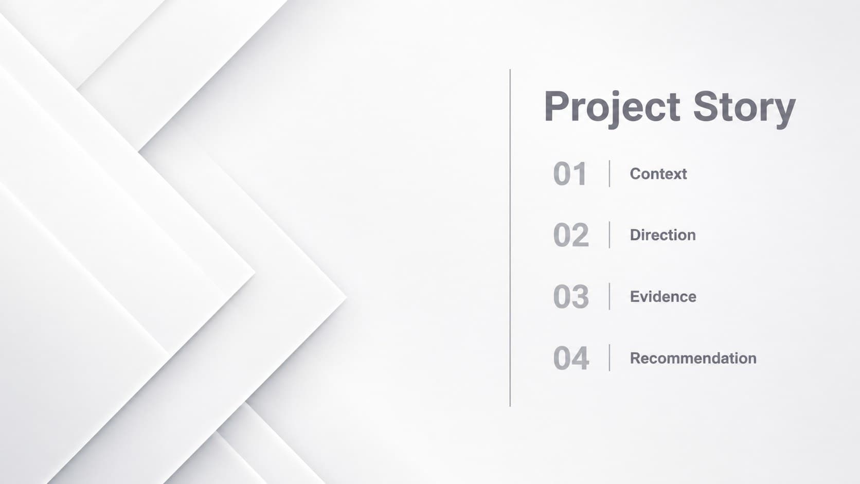 Agenda slide outlining the sections of a minimal grey business slide deck with an architectural relief texture.
