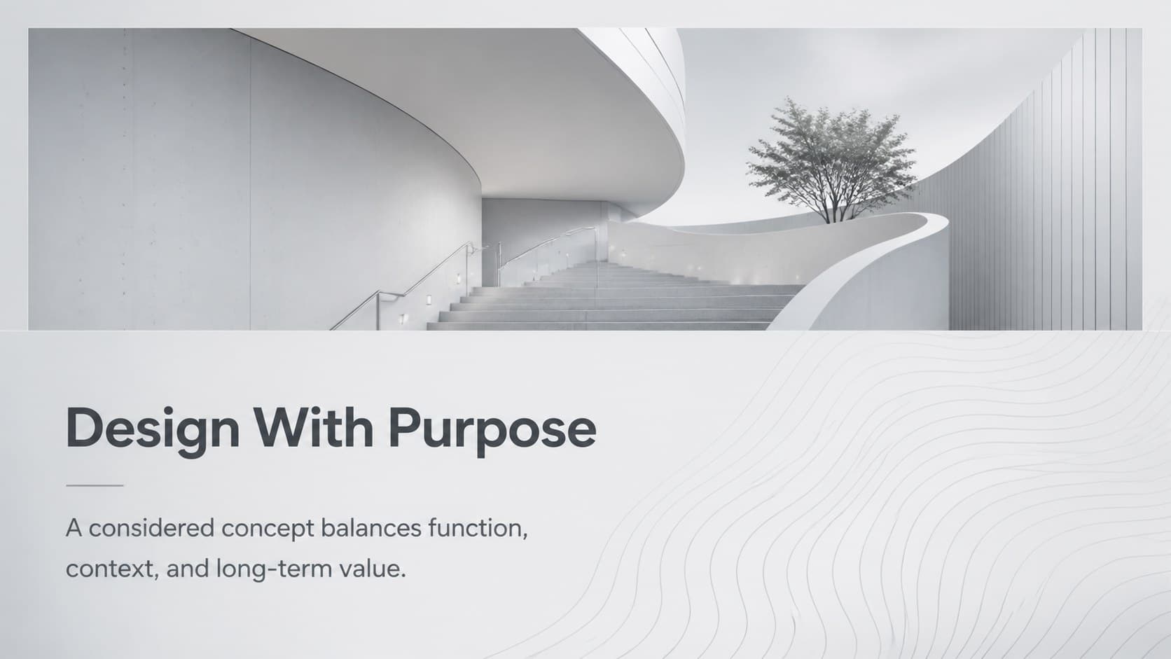 Image and text layout presenting an architecture proposal concept in a modern stone texture presentation design.
