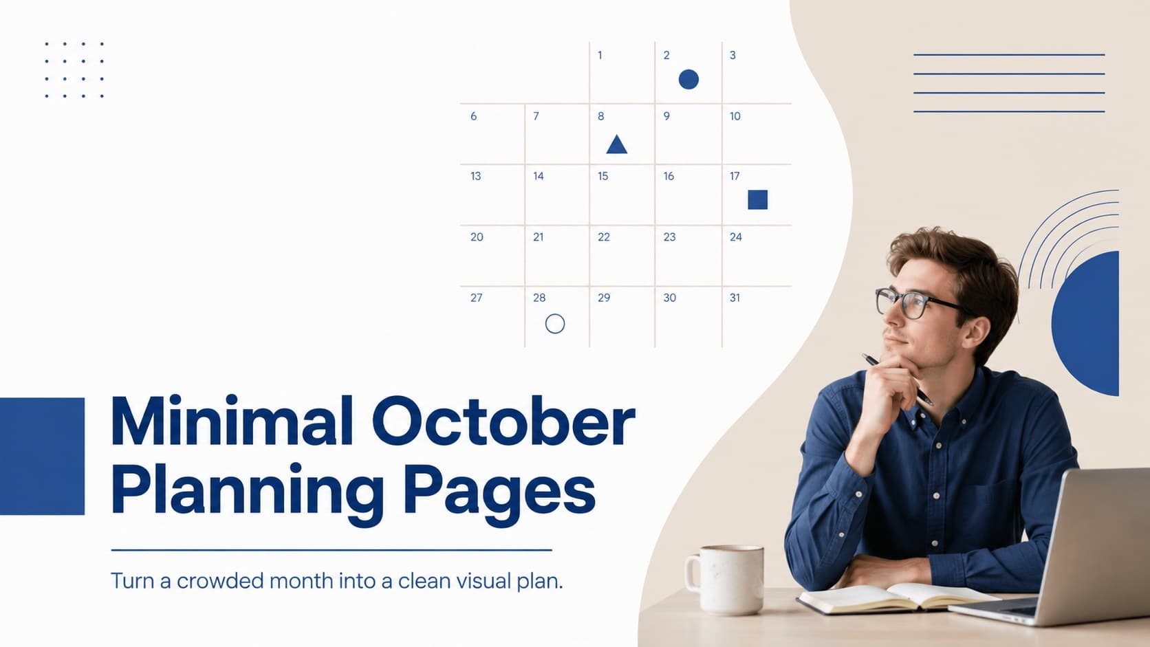 Cover of the Minimal October Planning Pages template in a modern blue, beige, and white design.