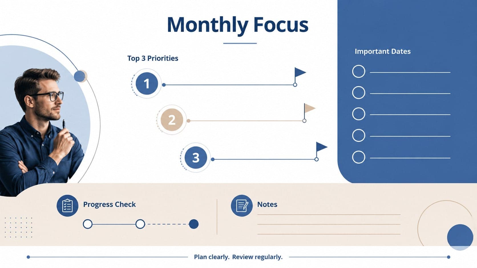 October productivity planner slide featuring top priorities, important dates, and a notes area.