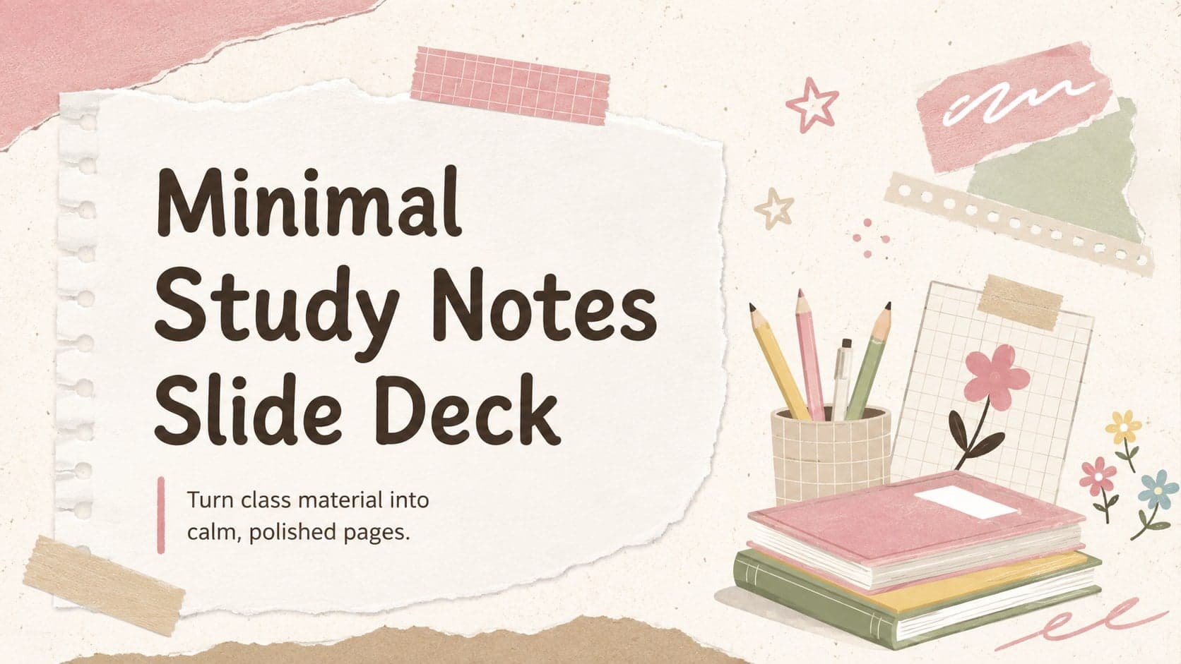 Cover of a minimal study notes slide deck with warm paper textures, pastel accents, and notebook-inspired decorations.