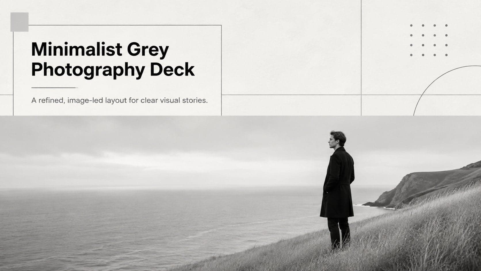 Cover of a minimalist grey photography deck with a monochrome editorial image and clean typography.