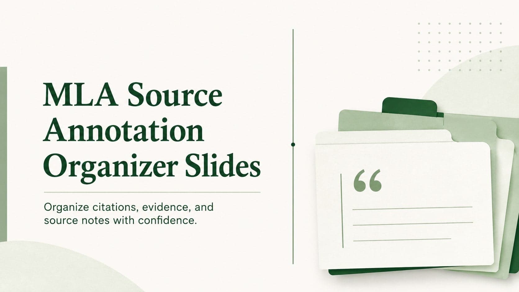 Green and white cover for an MLA source annotation organizer with minimalist academic typography.