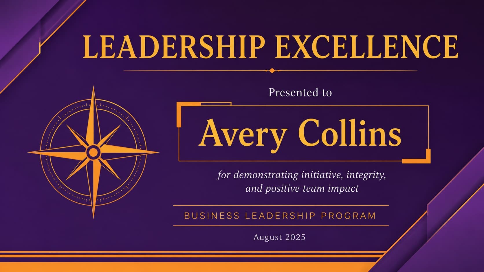 Leadership excellence certificate designed for a corporate professional development program.