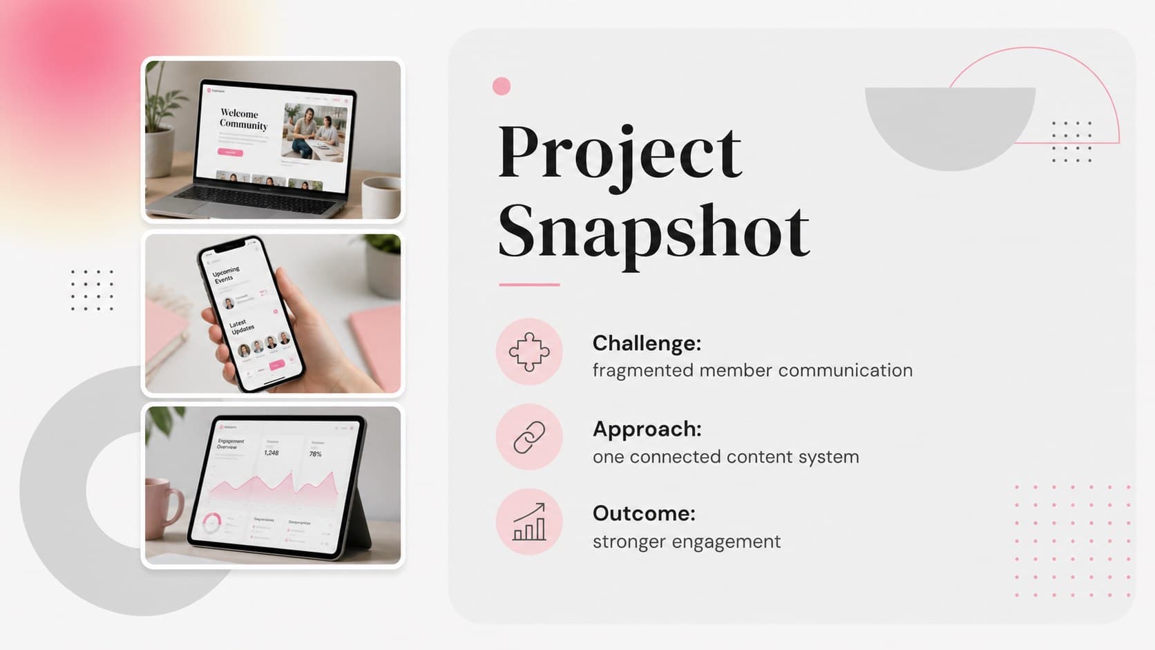 Editable career portfolio slide with a second project summary, metrics, and a structured gray layout.