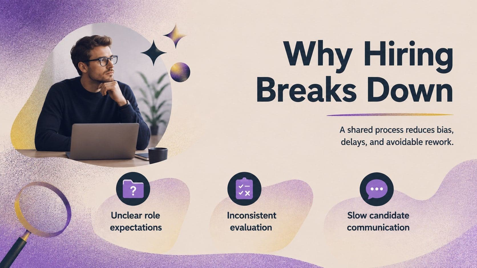 HR webinar slide summarizing common hiring challenges with three concise callouts.