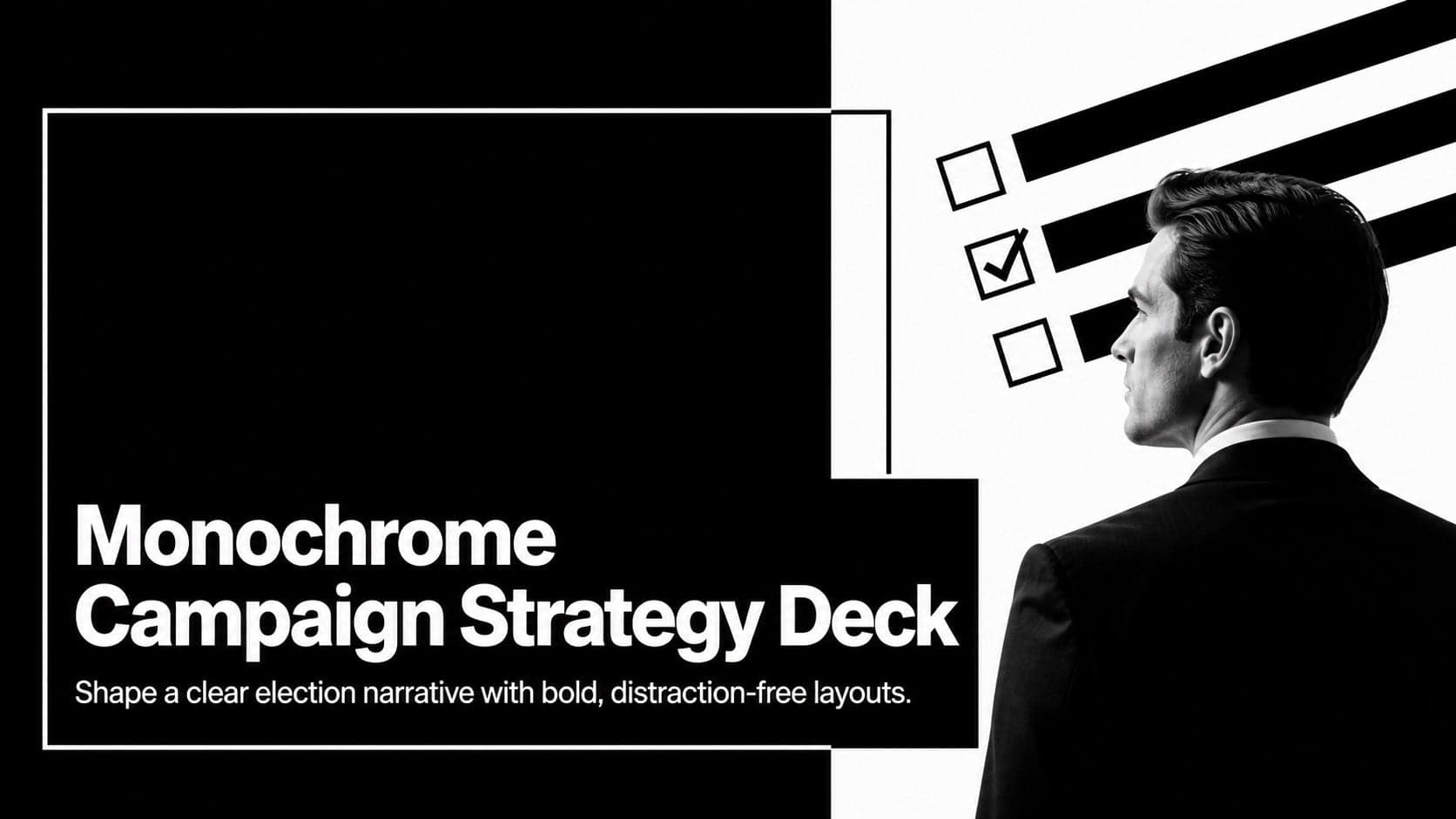 Cover of the Monochrome Campaign Strategy Deck with a bold black-and-white election planning design.