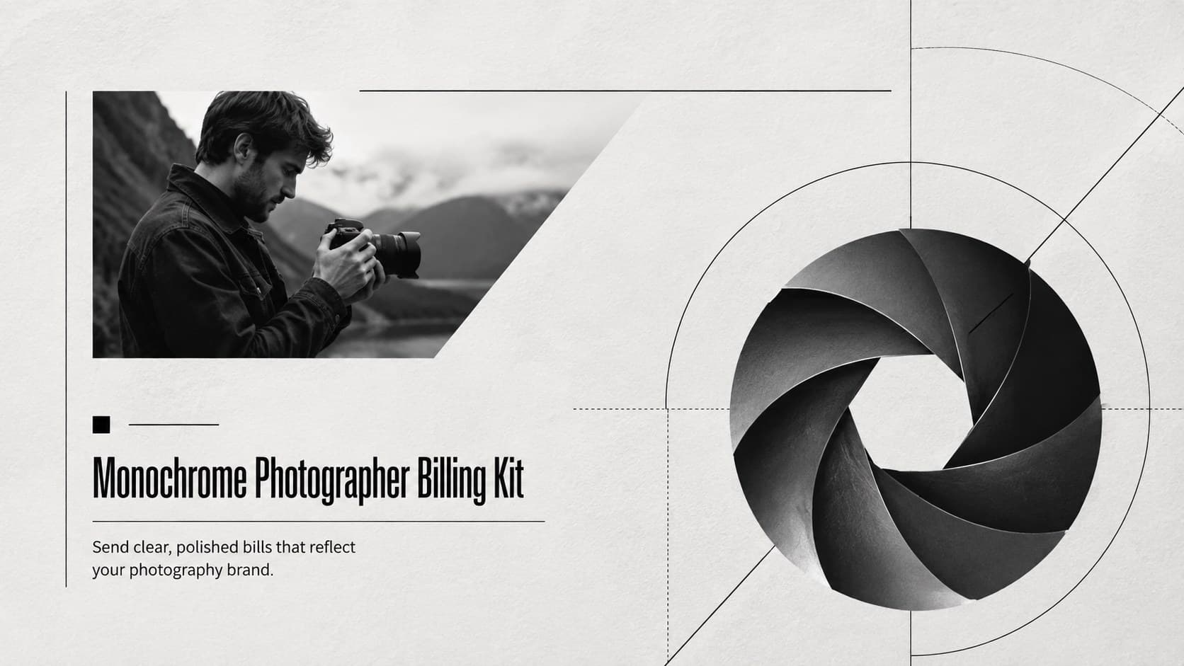 Cover of the Monochrome Photographer Billing Kit with a clean black-and-white editorial layout.