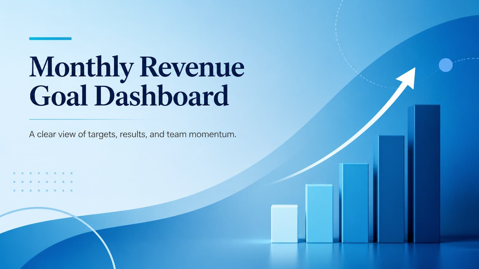 Blue gradient cover for a monthly revenue goal dashboard used to monitor sales targets and results.