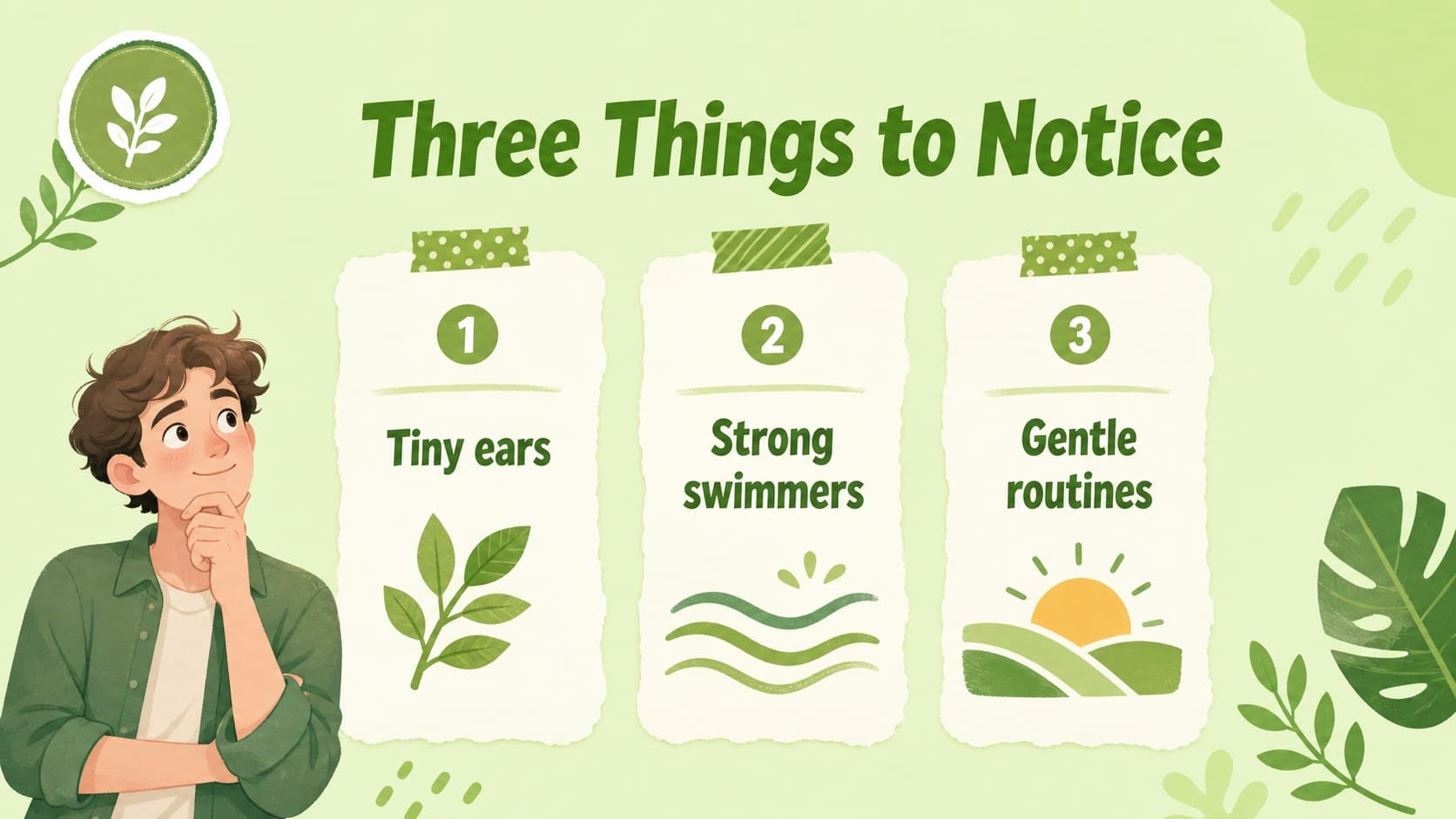 Wildlife facts slide with three editable green collage panels for a classroom animal lesson.