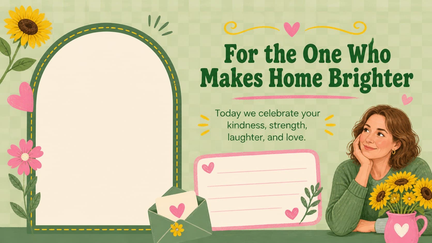 An editable Mother's Day photo deck slide featuring a large portrait and a short opening dedication to Mom.