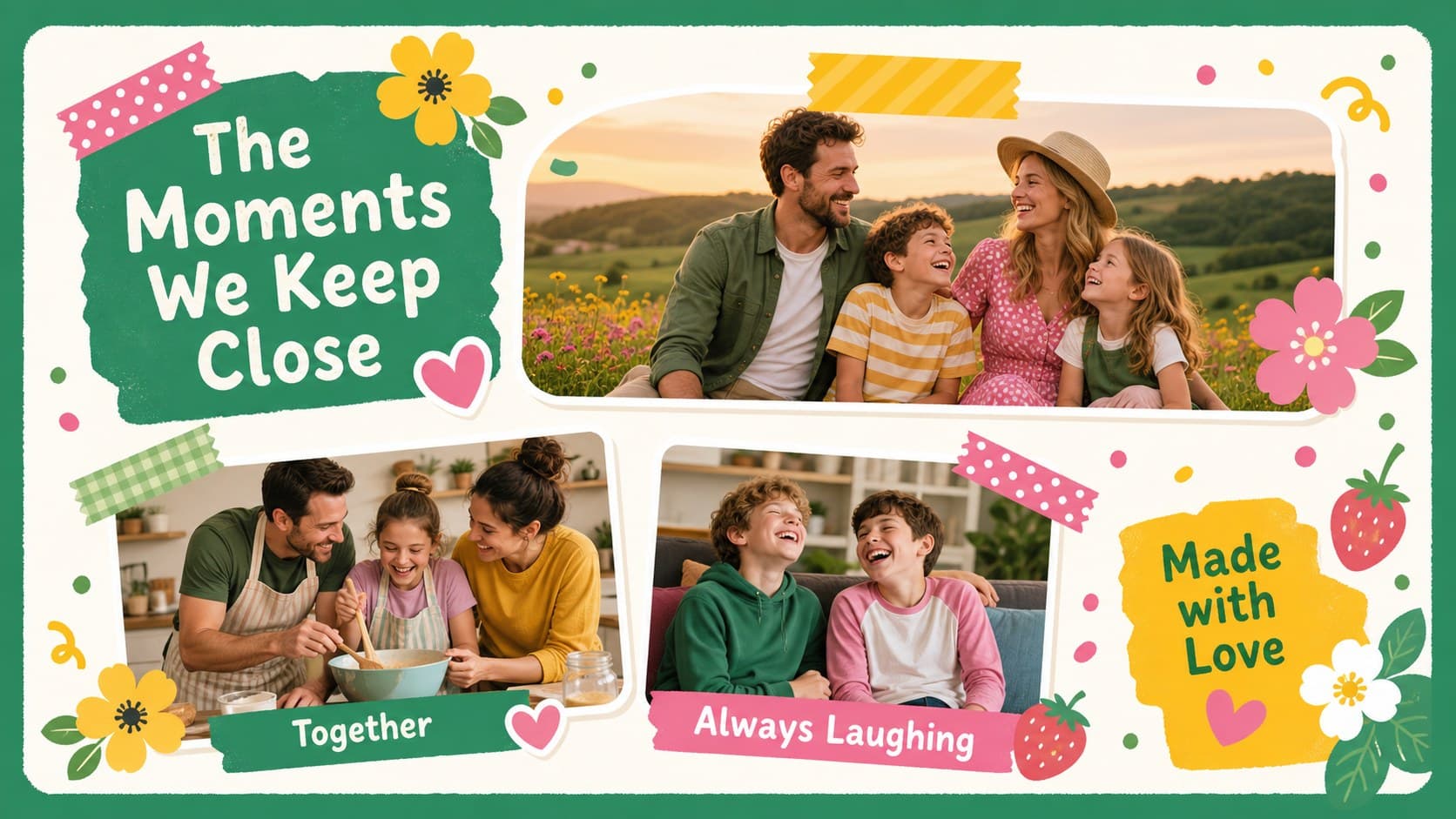 A digital Mother's Day card with photos arranged as a colorful three-image family collage.