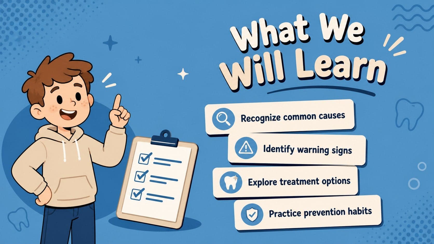 Learning objectives slide from an oral health infection teaching deck.