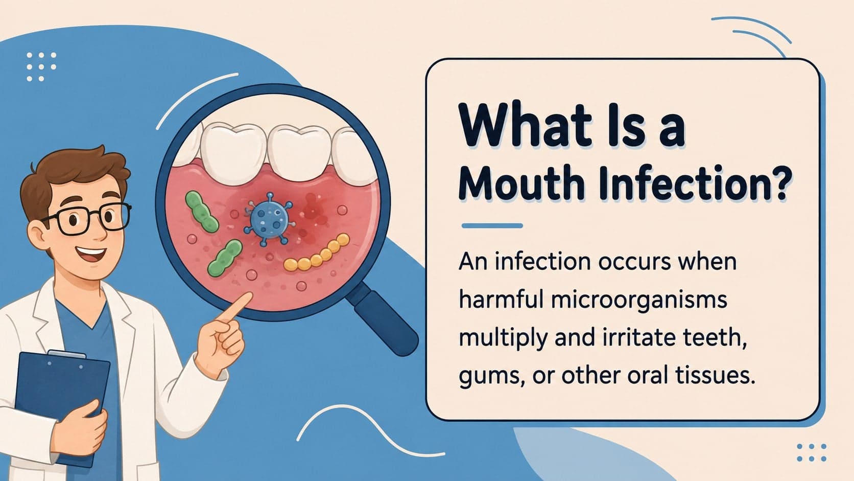 Mouth infection classroom guide slide defining an oral infection.