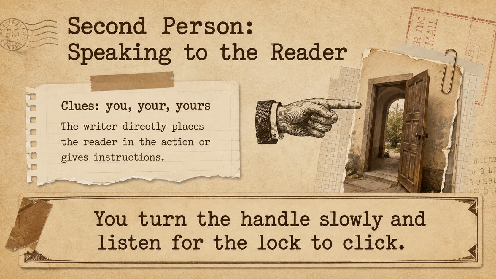 Second-person viewpoint slide explaining direct address through you and your pronouns.
