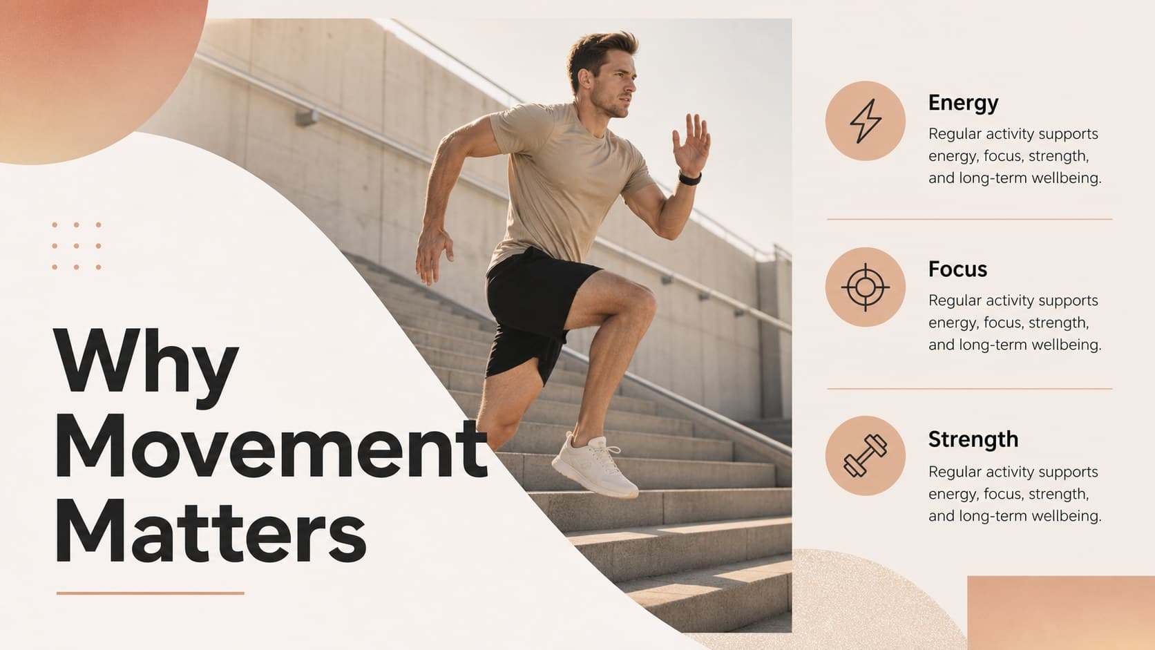National Fitness Day classroom presentation slide explaining why regular movement matters.