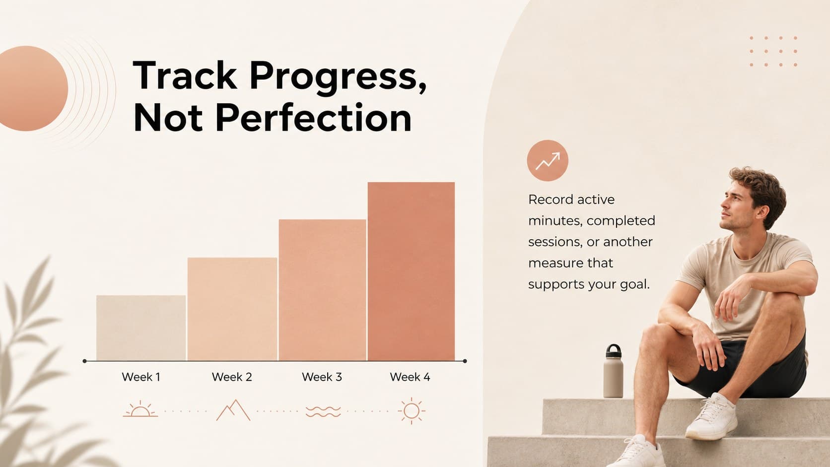 Minimal workplace wellness event slide deck page with a weekly activity progress chart.
