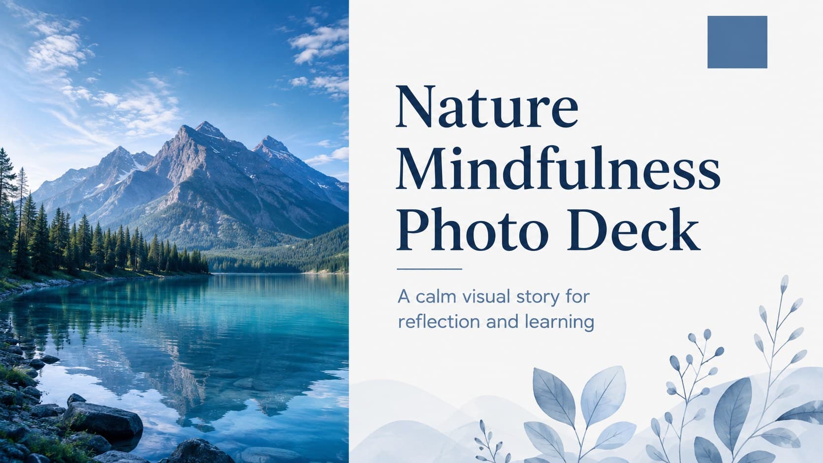 Colorful minimalist cover slide featuring a serene landscape for a nature mindfulness photo deck.