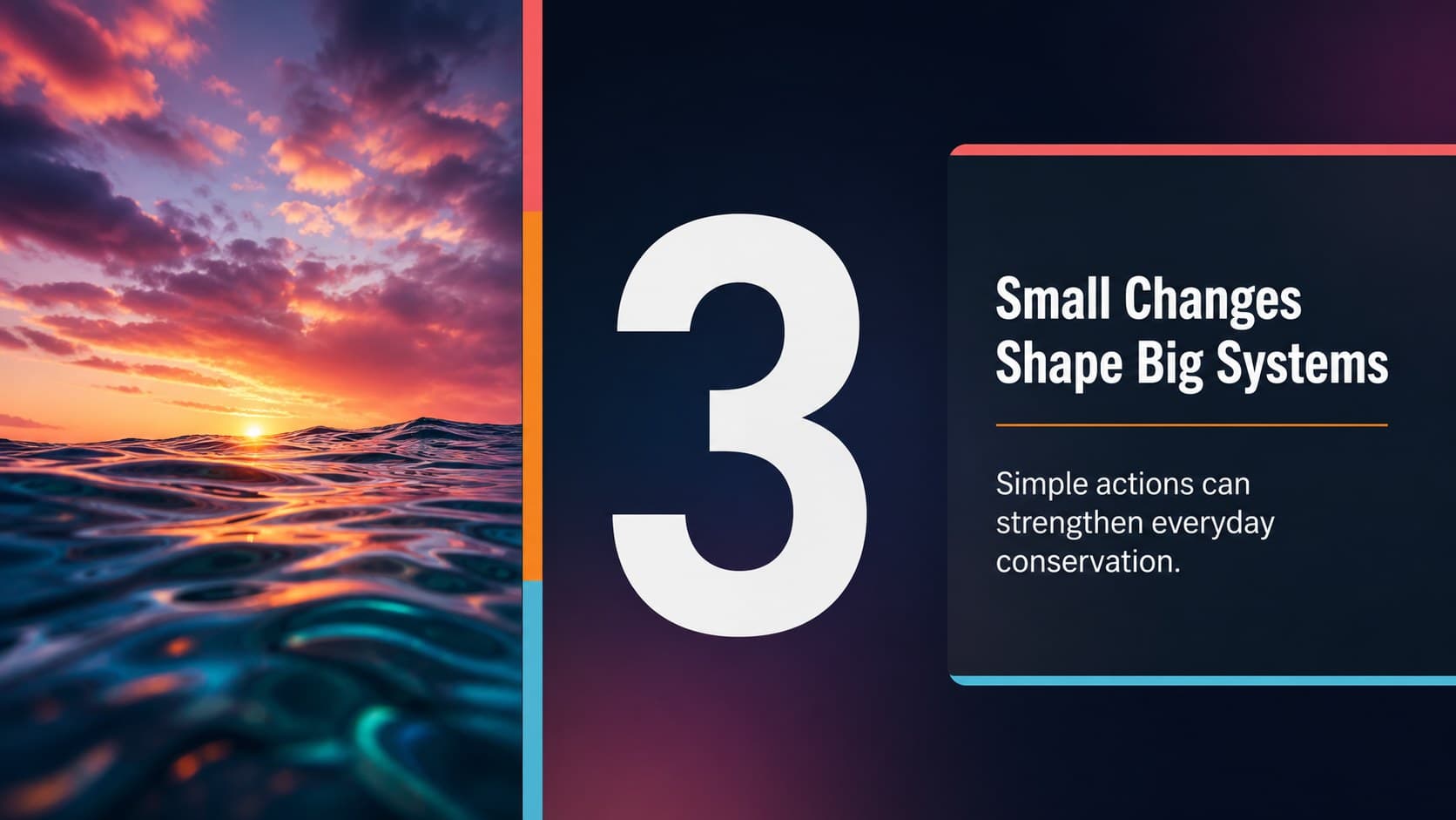 Environmental fact slide featuring a bold statistic, water imagery, and supporting explanation.