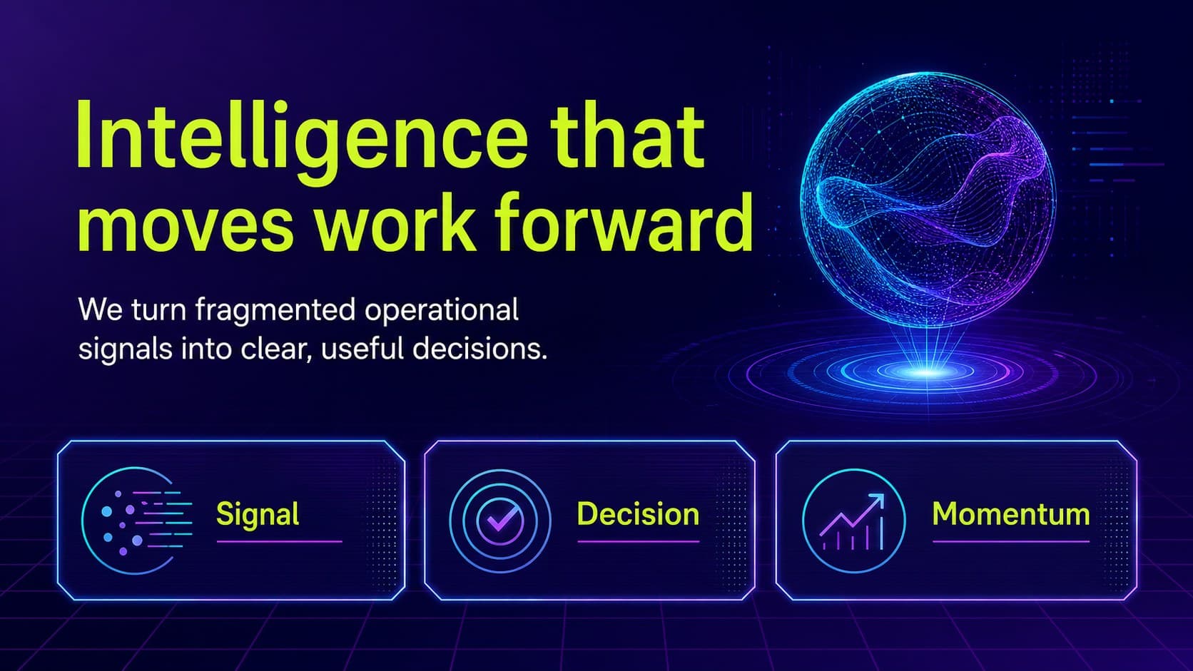 AI startup overview slide showing a concise venture mission and product promise.