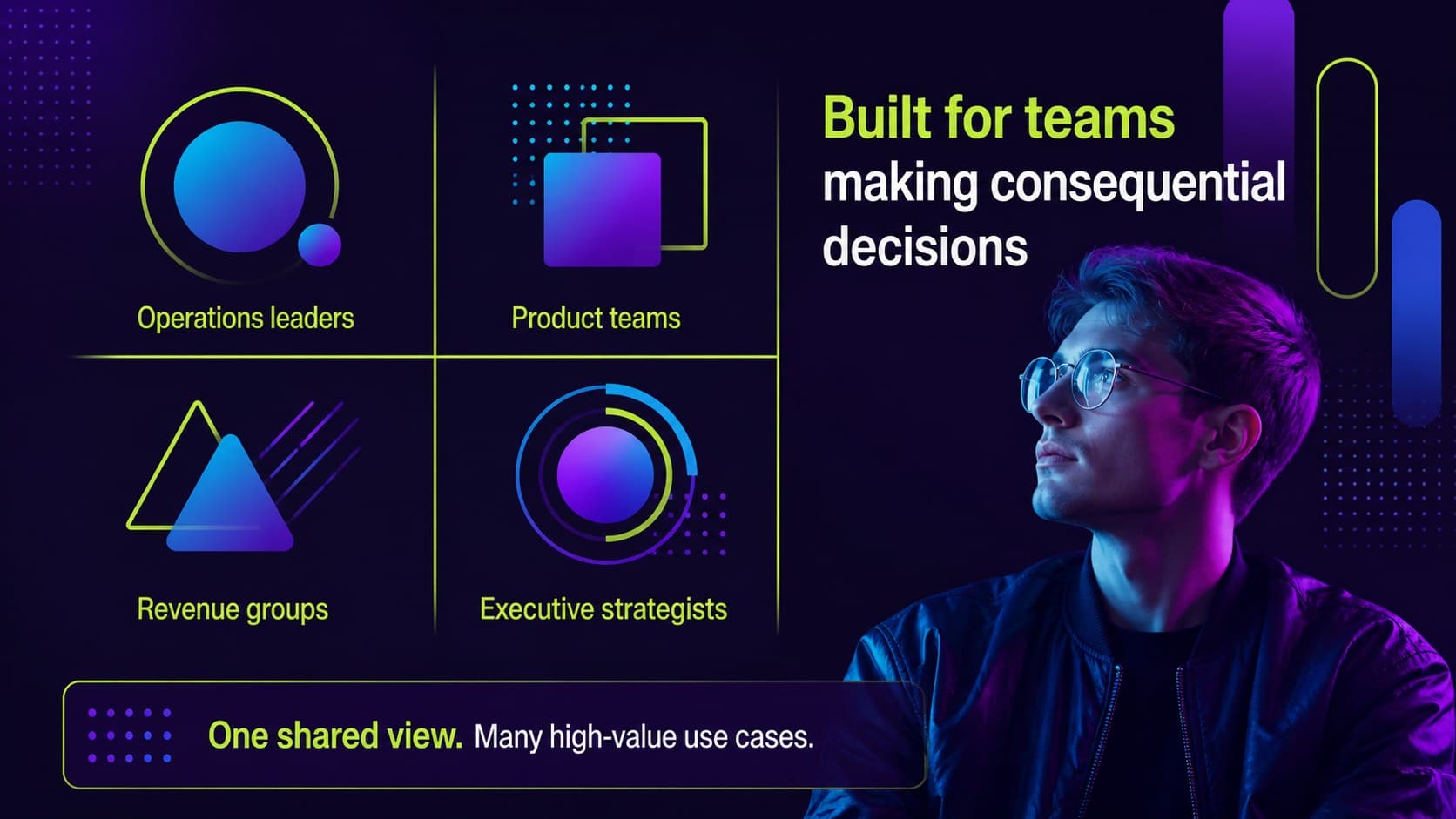 Audience slide identifying teams that benefit from an AI product strategy presentation.