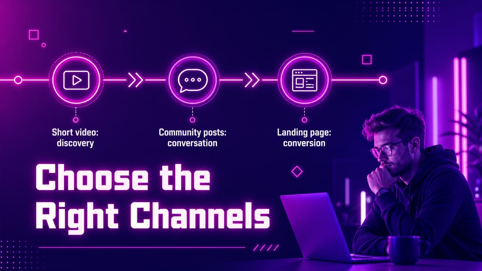 Channel planning slide for a futuristic social media campaign with platform roles and content formats.