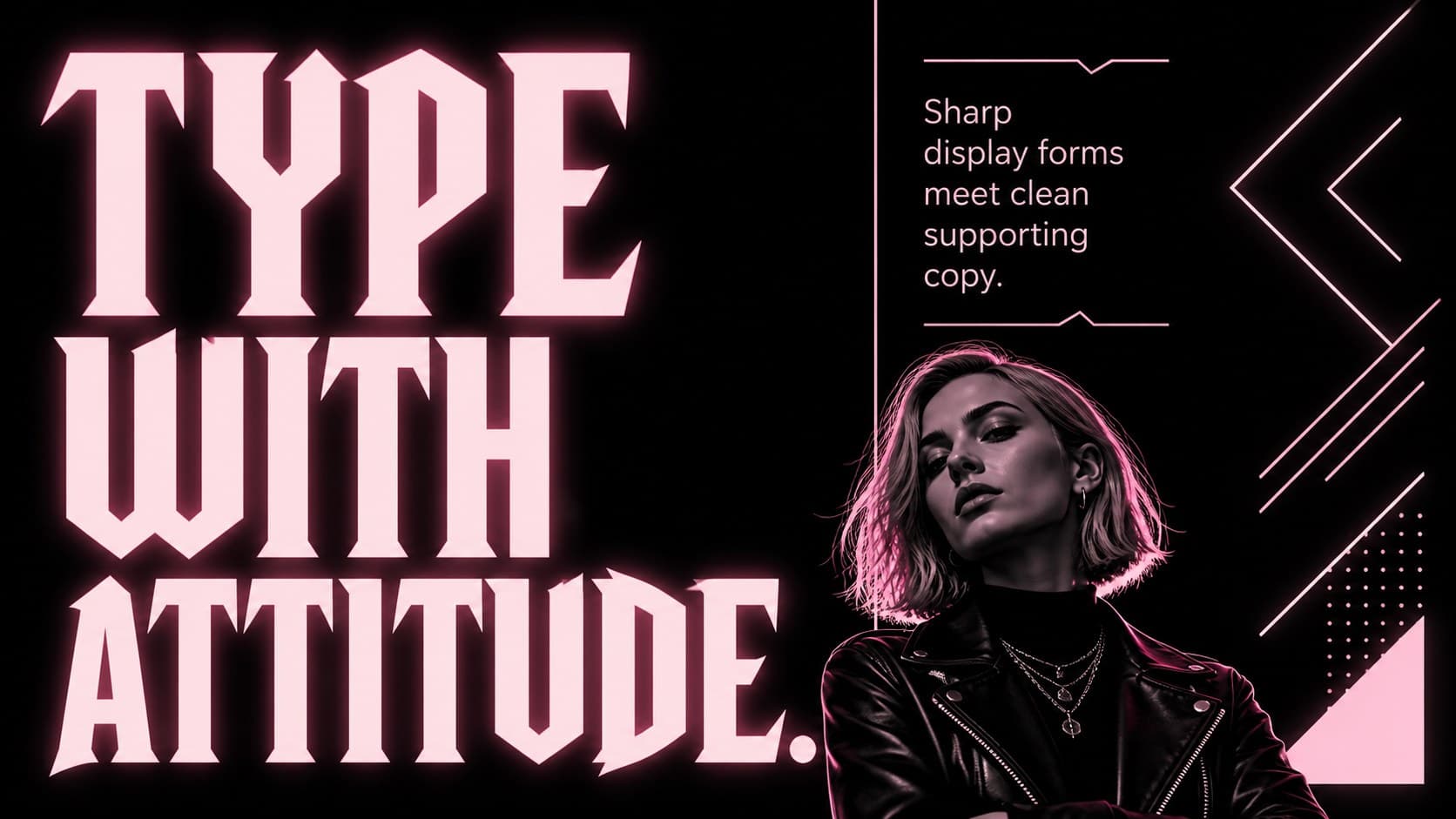 Typography slide presenting expressive display lettering and supporting text for an alternative visual identity.