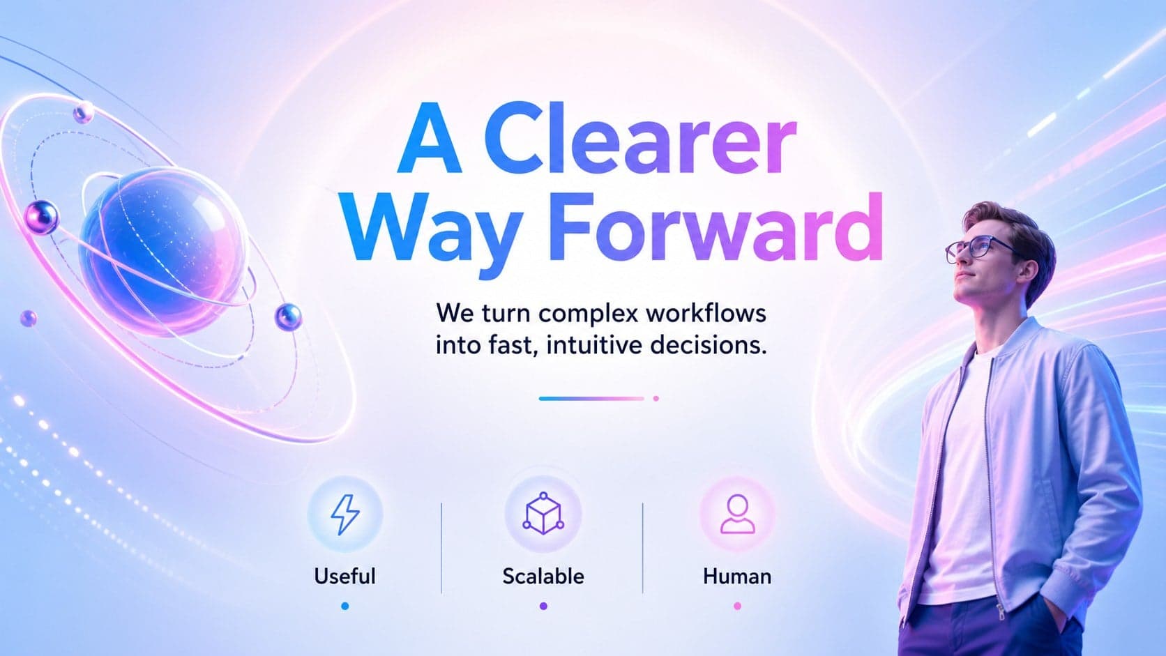Futuristic startup pitch presentation slide outlining a clear company vision and mission.