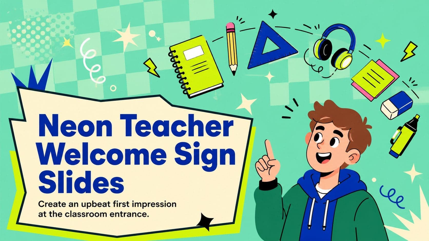 Neon Teacher Welcome Sign Slides preview