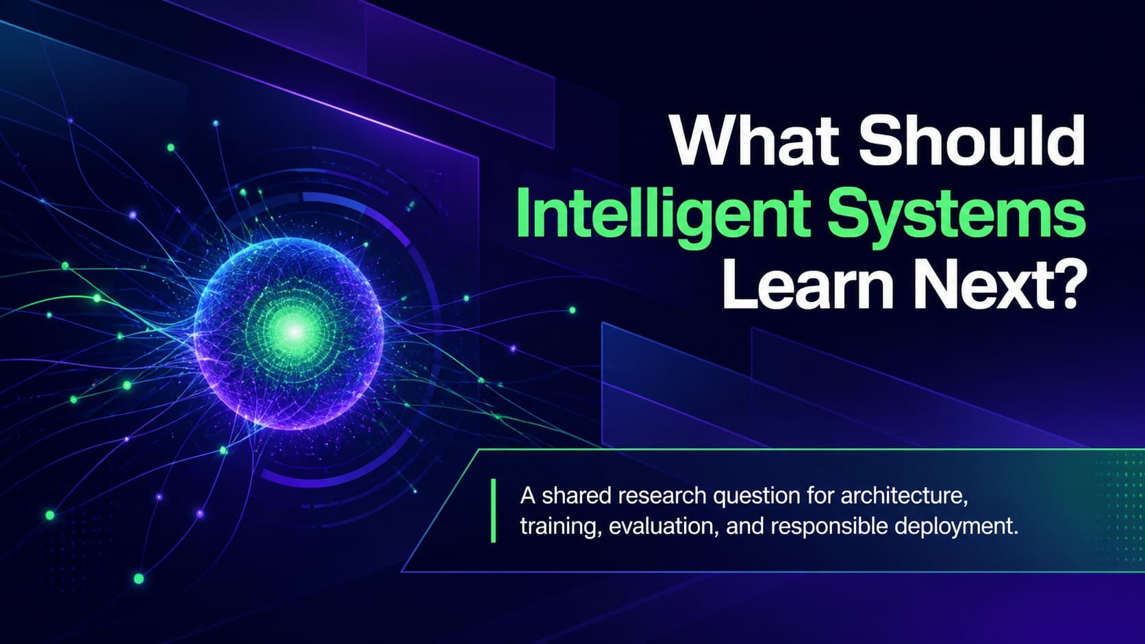 AI research keynote slide introducing the summit question and major neural network themes.