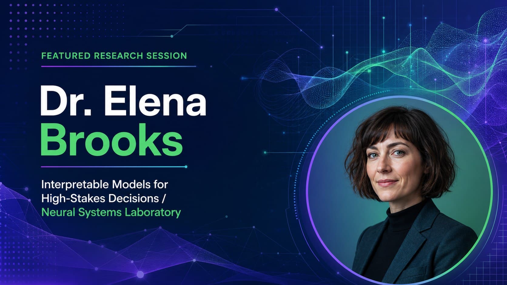 Neural network speaker session slide featuring an original Western AI researcher profile.