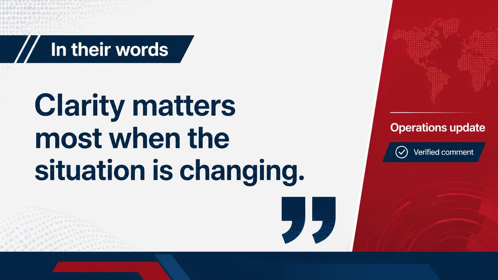 Quote callout slide presenting a verified statement beside a clean editorial attribution panel.