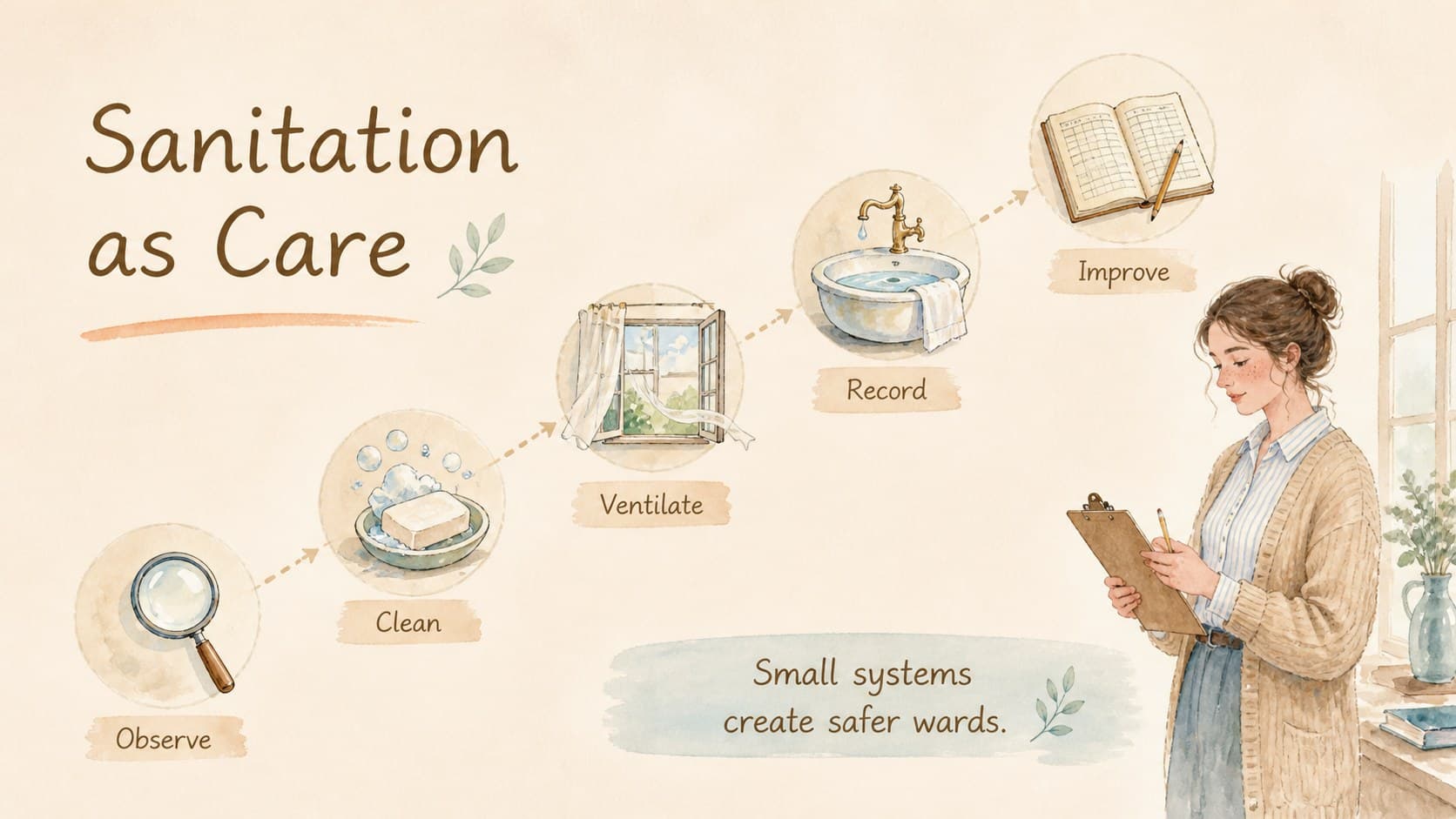 Hospital sanitation timeline explaining practical changes in patient care.