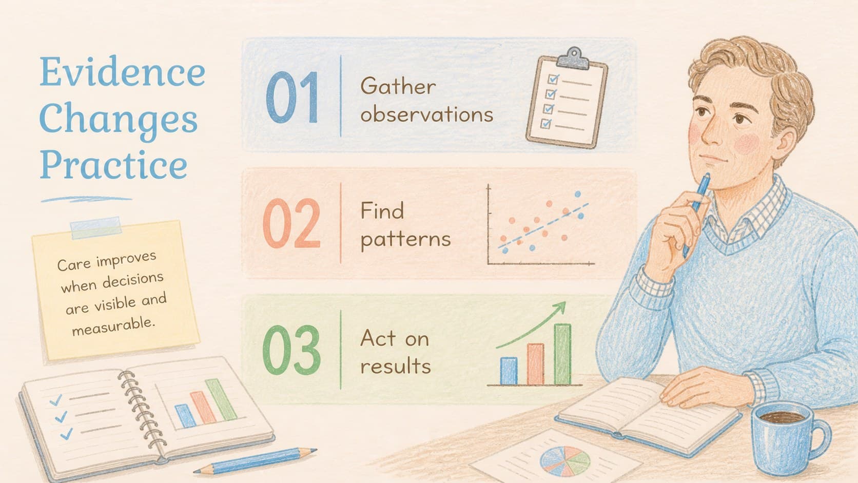 Data-style slide presenting simple observations about hospital conditions and recovery.