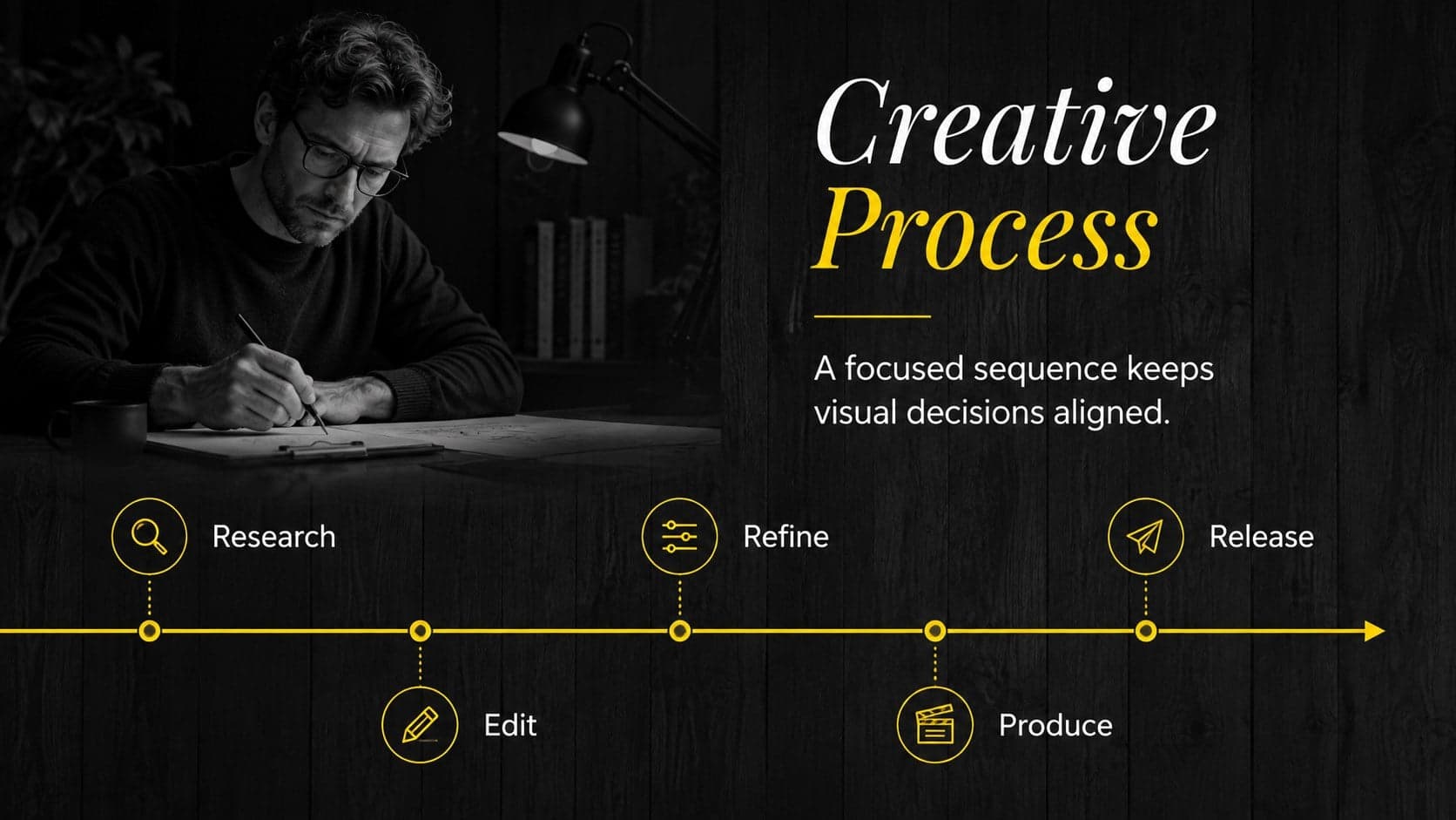 Premium creative direction deck timeline tracing research, refinement, production and release.