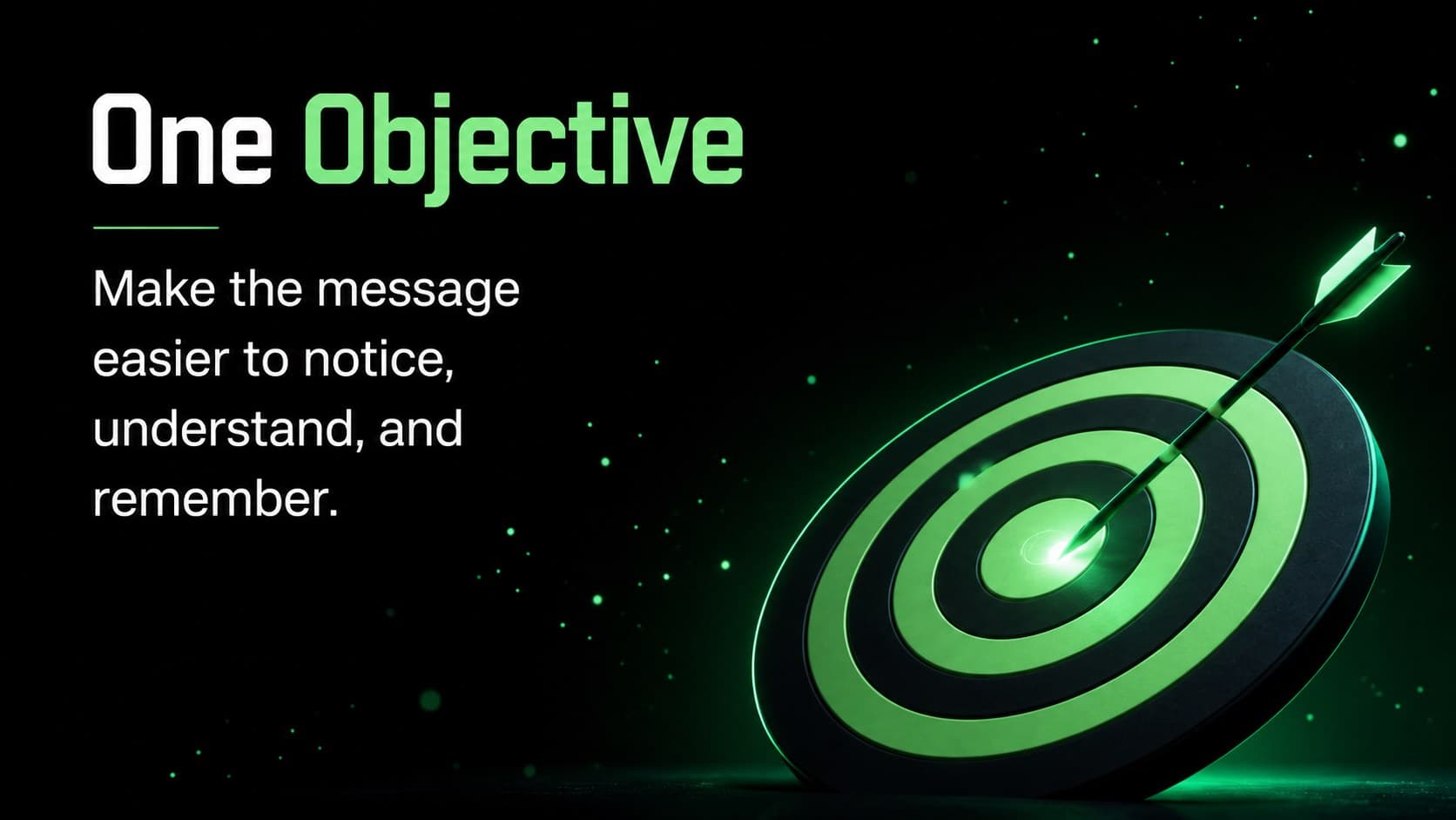 Campaign objective slide showing a focused green target graphic in a celestial campaign presentation.