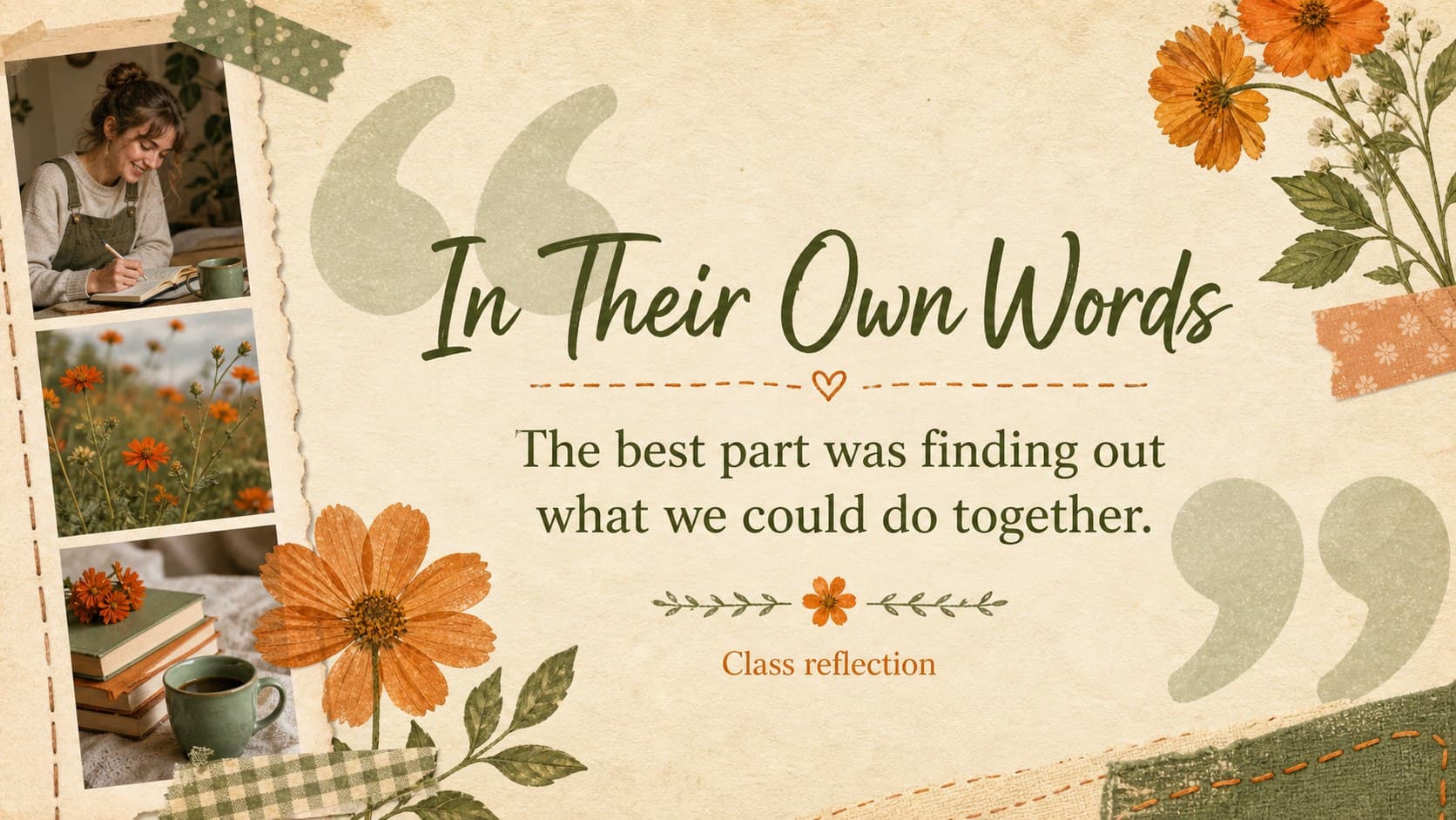 Quote page for a school yearbook scrapbook with a large student reflection and photo frame.