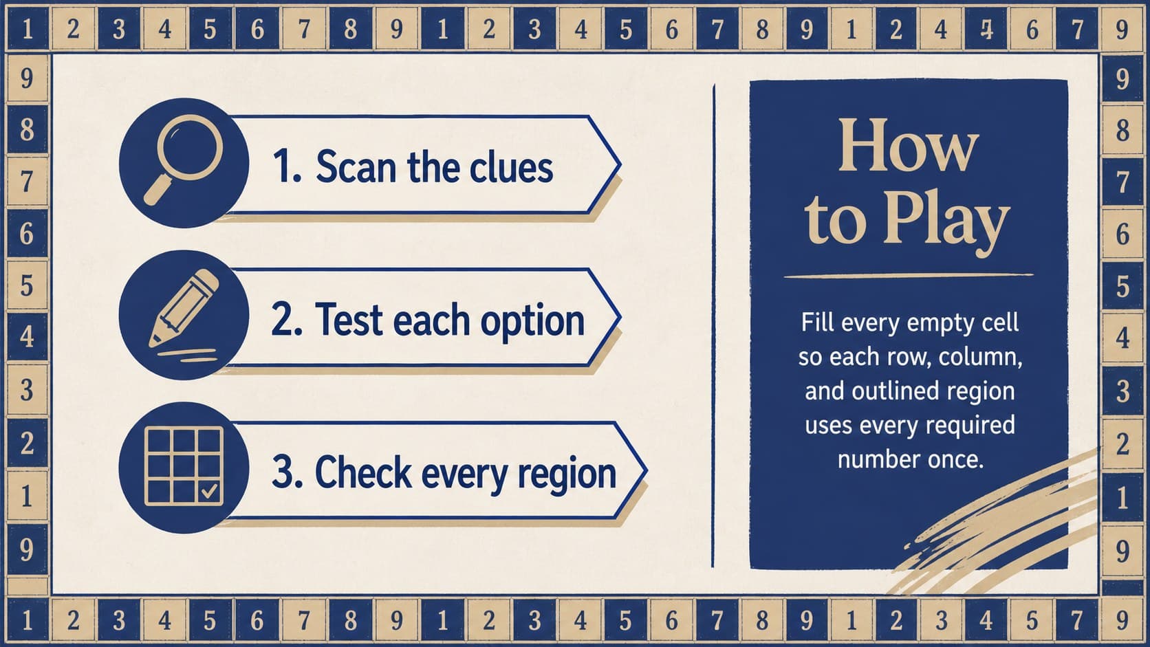 How-to-play page from an editable logic puzzle worksheet deck with numbered instruction steps.