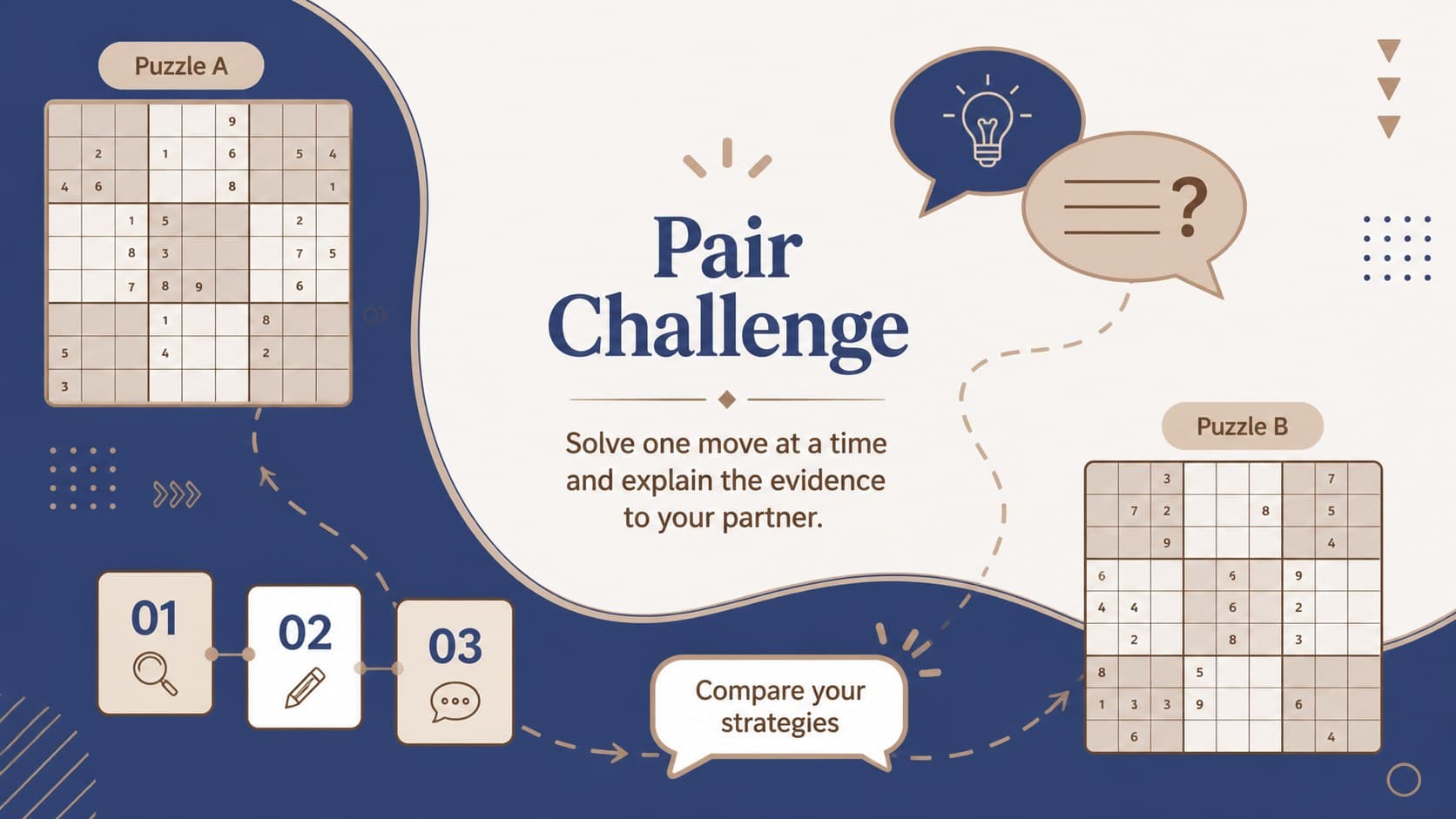 Pair-work classroom puzzle page with two number grids and collaboration prompts.