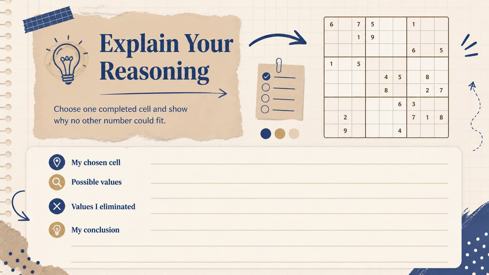 Number grid reasoning lesson page with structured space for learners to explain their solution.