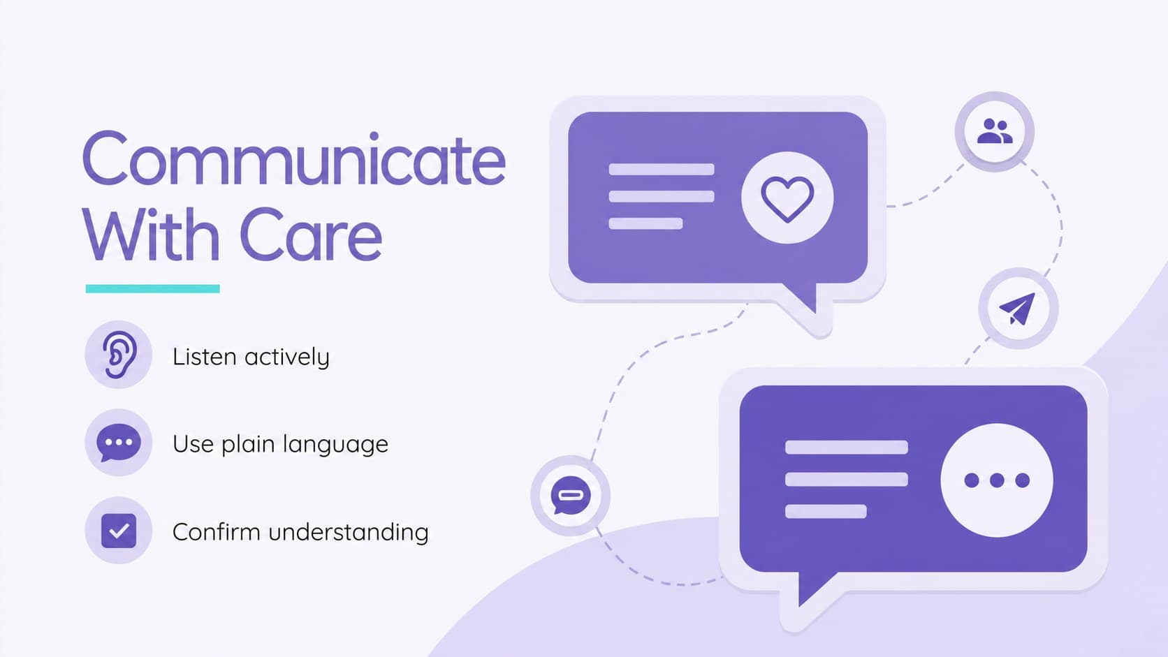 Clinical communication slide showing practical steps for respectful patient conversations.