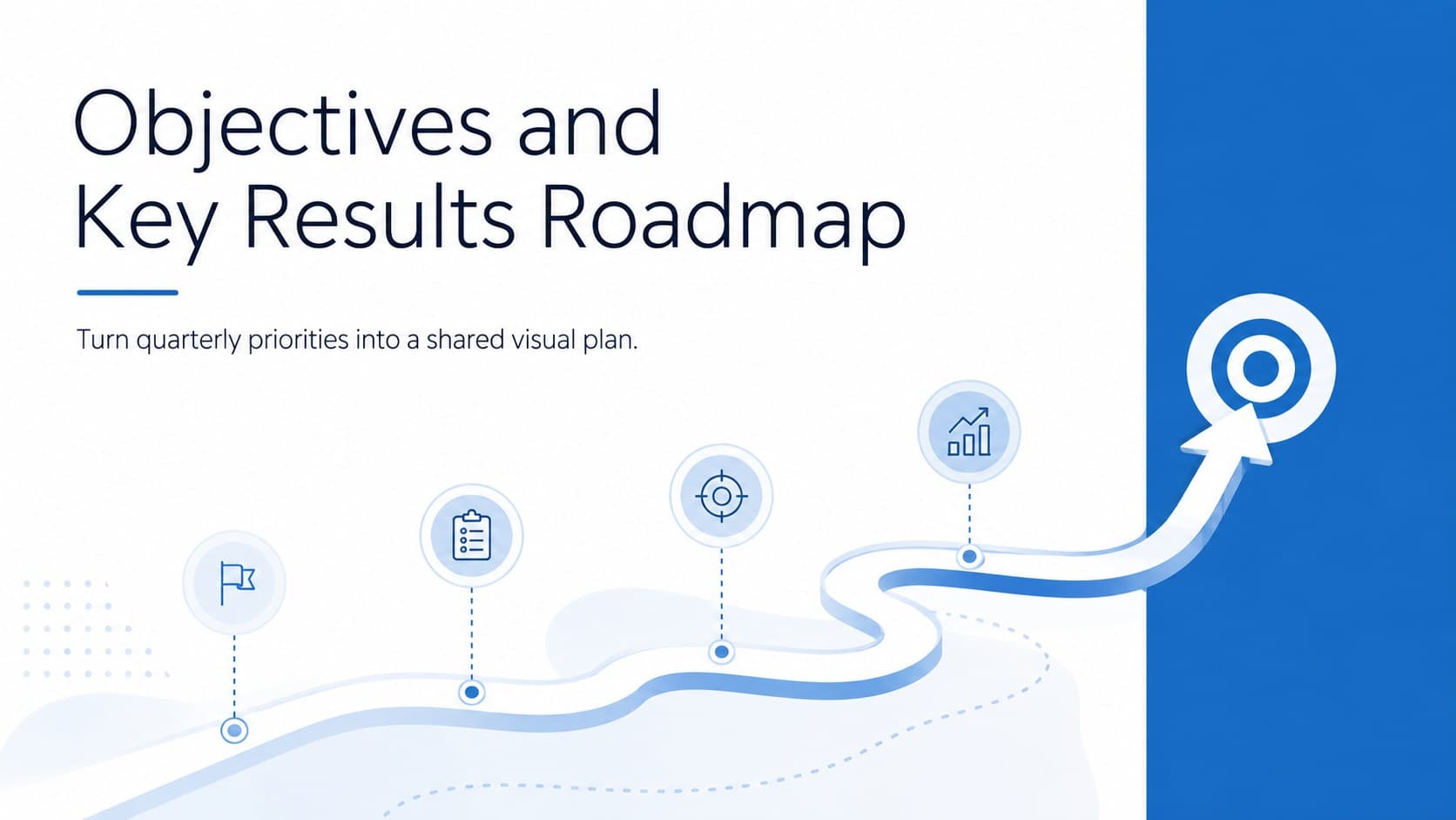 Blue-and-white cover for an objectives and key results roadmap presentation.