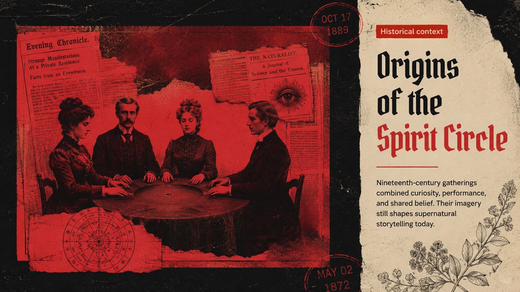 Paranormal storytelling presentation slide explaining the historical roots of spirit circles.