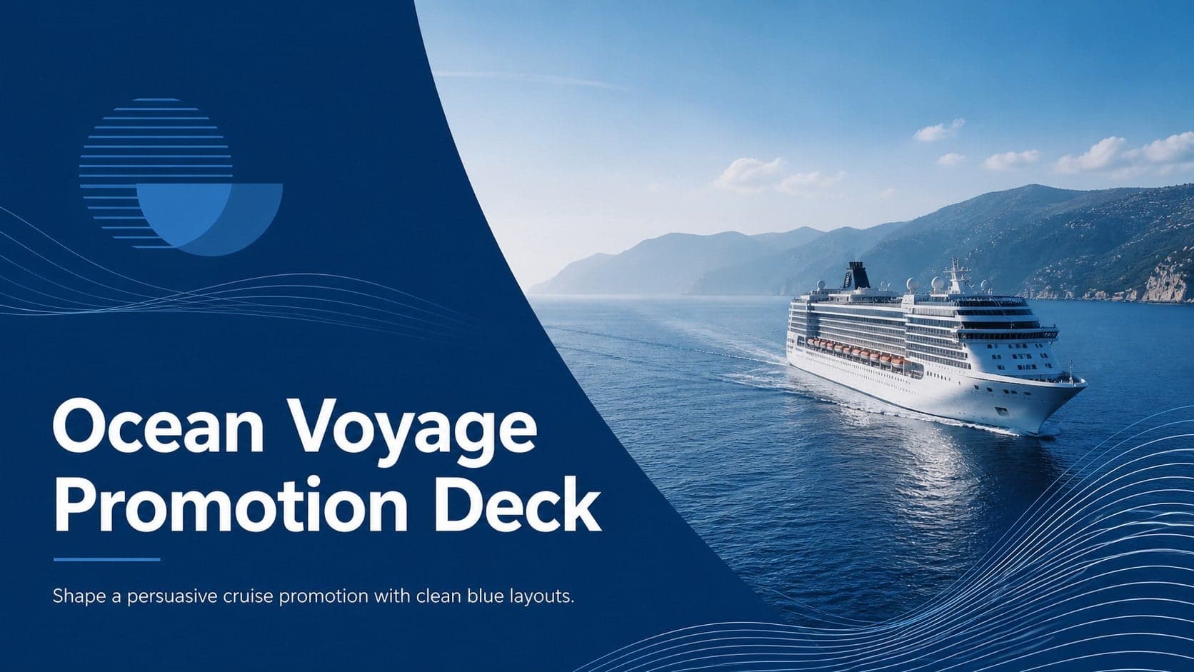 Ocean Voyage Promotion Deck cover with a clean blue maritime campaign design and cruise imagery.
